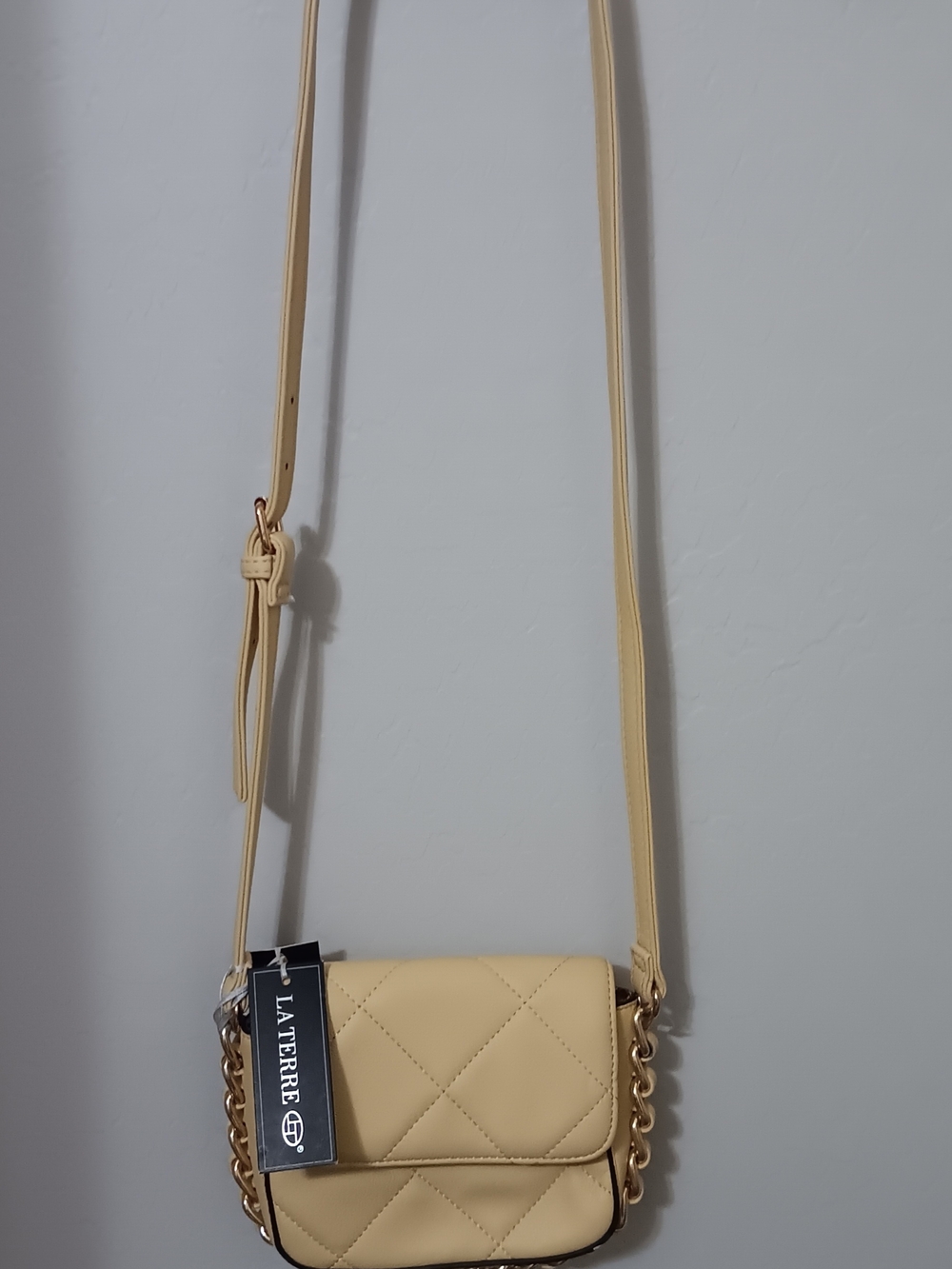 La Terre Quilted Mini Crossbody Bag in Pale Yellow